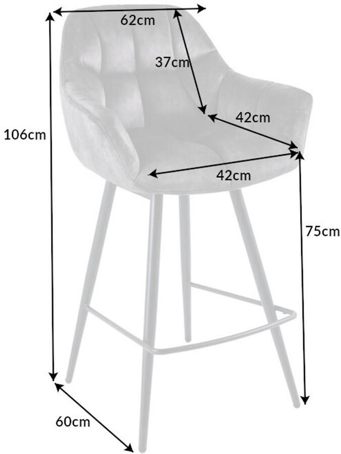 Invicta Interior Draaibare barkruk PAPILLON grijze fluwelen barstoel met rugleuning zwarte metalen poten 43883