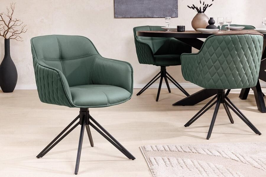 Invicta Interior Draaibare Design Stoel EUPHORIA Groen Echt Leer Zwart Metalen Frame met Armleuning 45863 - Foto 2