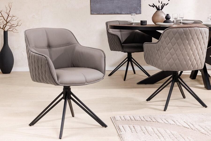 Invicta Interior Draaibare Design Stoel EUPHORIA taupe Echt Lederen Zwart Metalen Frame met Armleuning 45862