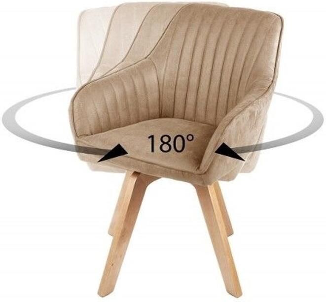 Invicta Interior Draaibare design stoel LIVORNO champagne grijs fluwelen beukenhouten poten 41311 - Foto 2
