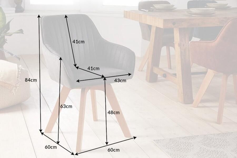 Invicta Interior Draaibare design stoel LIVORNO vintage grijze beukenhouten poten met armleuningen 41315