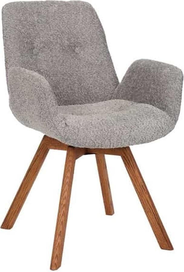 Invicta Interior Draaibare design stoel BALTIC grijs bouclé naturel eiken massief houten poten met armleuning 44200
