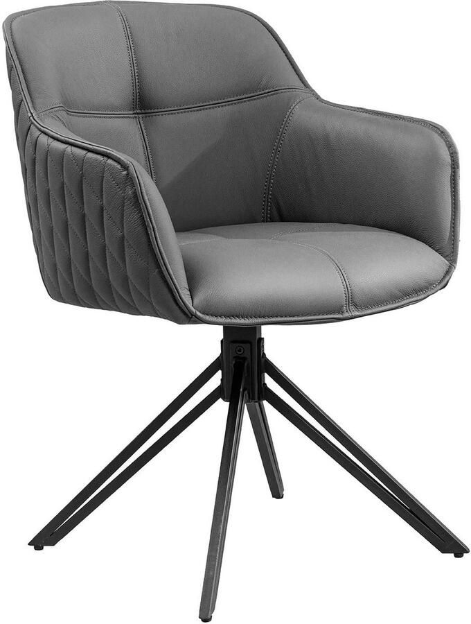 Invicta Interior Draaibare designstoel EUPHORIA Grijs echt leer zwart metalen frame met armleuning 45860