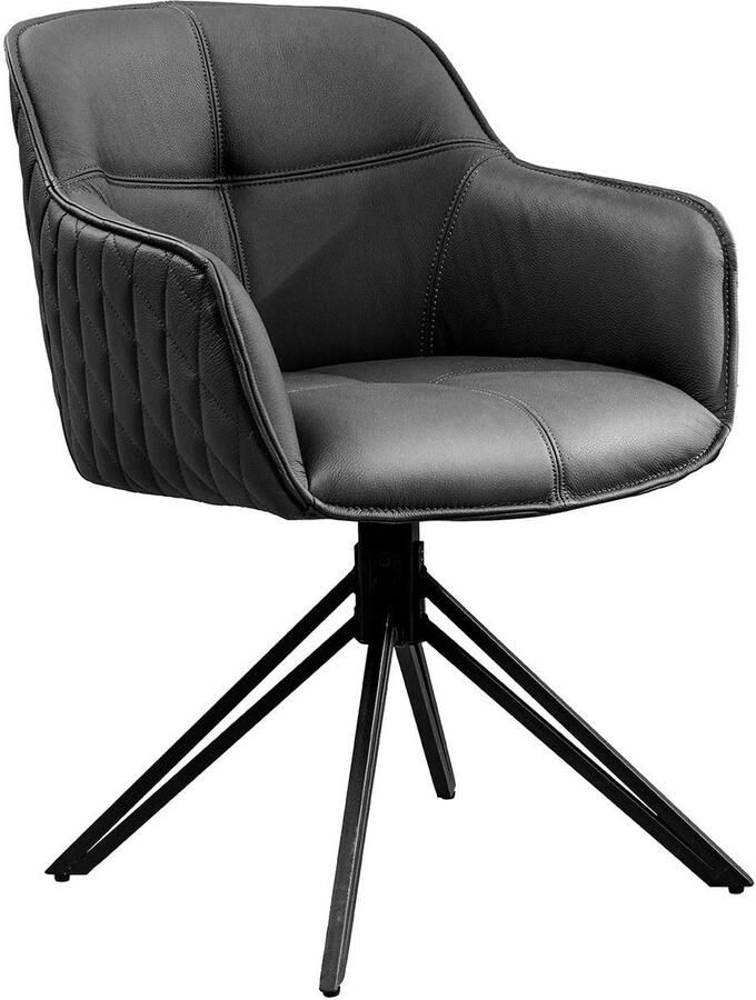 Invicta Interior Draaibare designstoel EUPHORIA Zwart echt lederen metalen frame met armleuning 45859