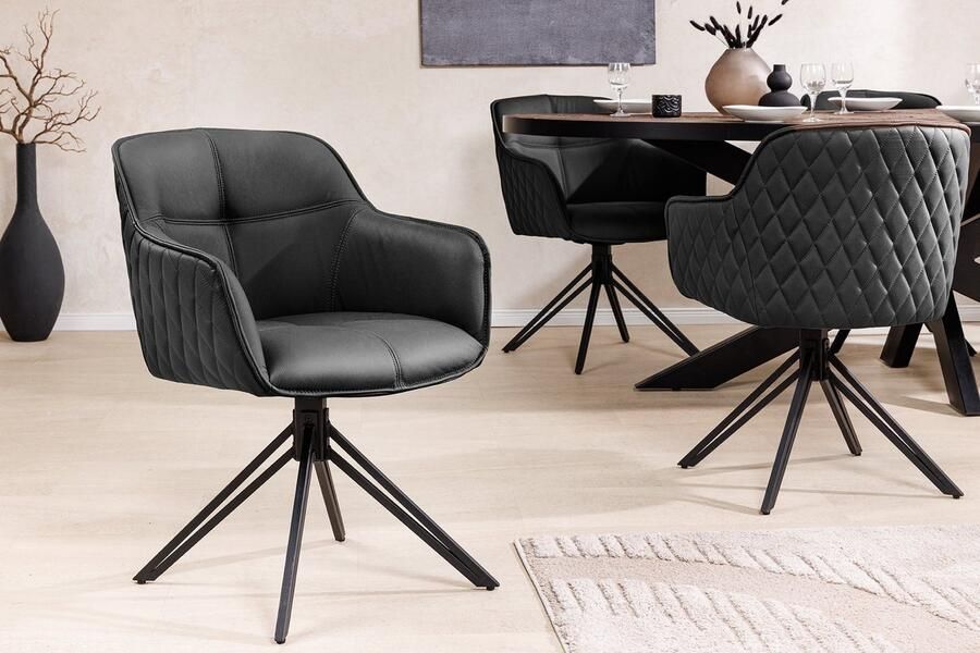 Invicta Interior Draaibare designstoel EUPHORIA Zwart echt lederen metalen frame met armleuning 45859