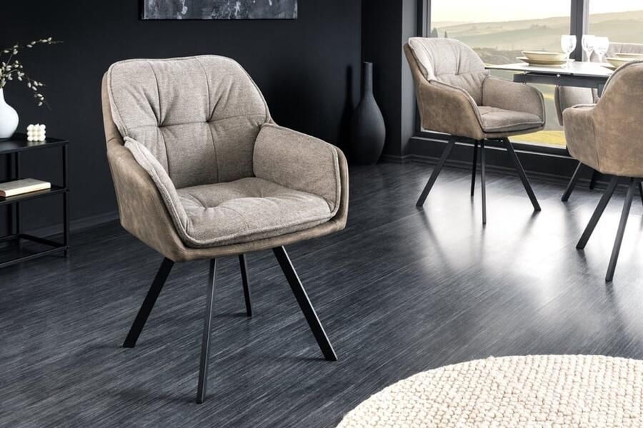 Invicta Interior Draaibare designstoel MR. LOUNGER vintage taupe microvezel armleuningen 41662