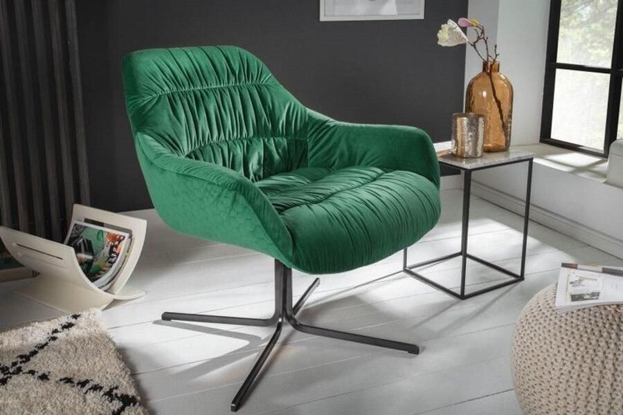 Invicta Interior Draaifauteuil BIG DUTCH smaragdgroen fluweel met armleuningen retrostijl 40011