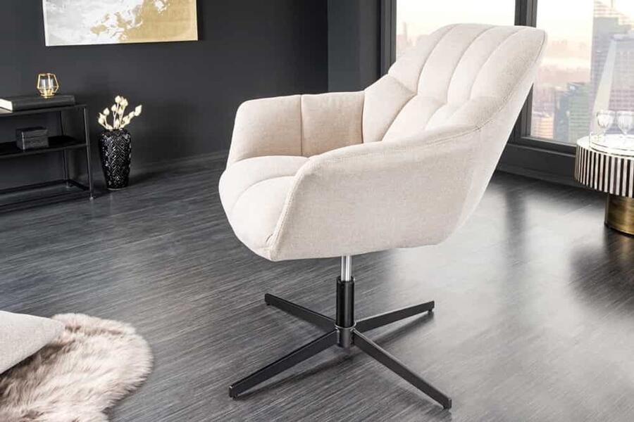 Invicta Interior Draaifauteuil PAPILLON champagne beige zwart metaal in hoogte verstelbaar met armleuning 44226