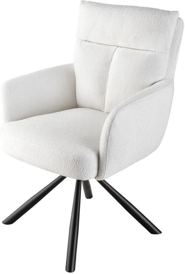 Invicta Interior Draaibare retro stoel BIG GEORGE wit Bouclé met armleuningen Bonell veerkern 42420