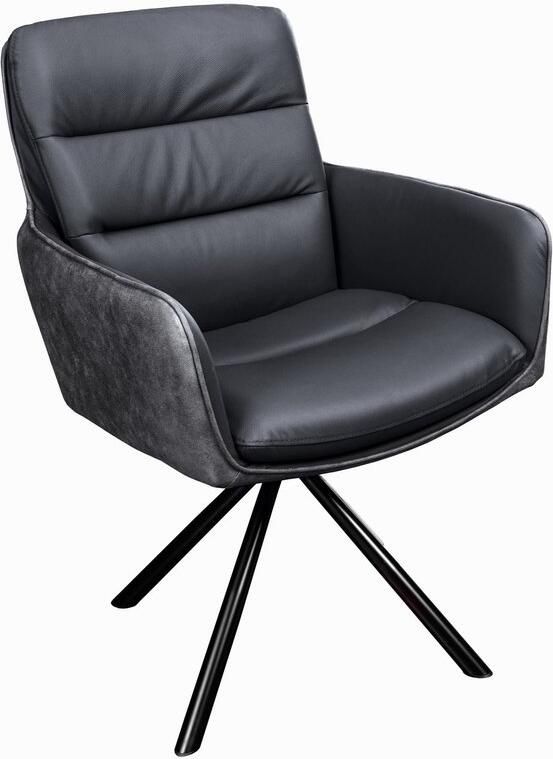 Invicta Interior Draaibare designstoel BIG GEORGE Zwart Antraciet Echt Lederen Microvezel met Armleuningen 43636 - Foto 4