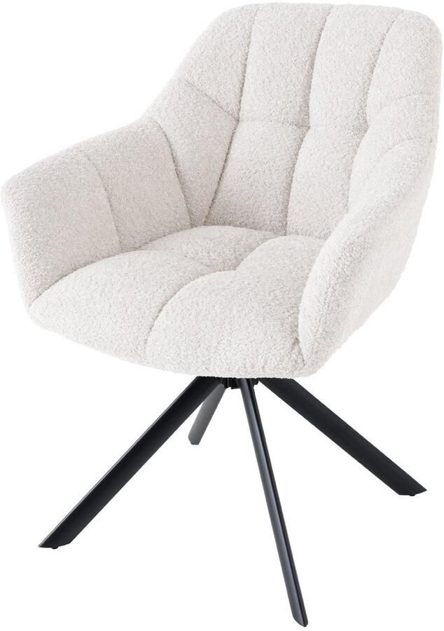 Invicta Interior PAPILLON witte boucle bureaustoel met armleuning zwart metalen frame 44591