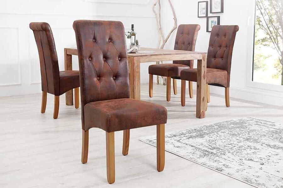 Invicta Interior Elegante stoel CASA vintage bruin met decoratieve knopen massief houten poten 37292