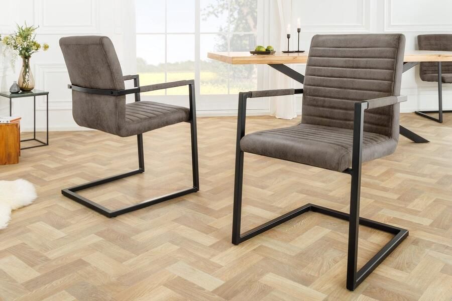 Invicta Interior Moderne sledestoel LOFT taupe grijze microvezel met armleuning ijzeren frame zwart 44409 - Foto 2