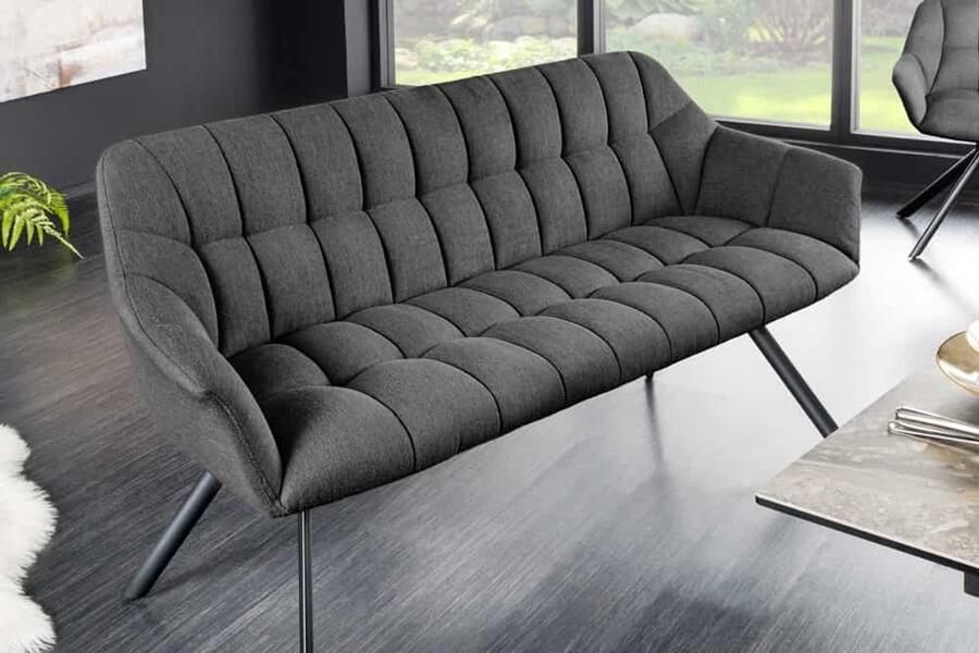 Invicta Interior Eetkamerbank PAPILLON 165cm antraciet flatweave met rugleuningen zwart metalen frame 44529