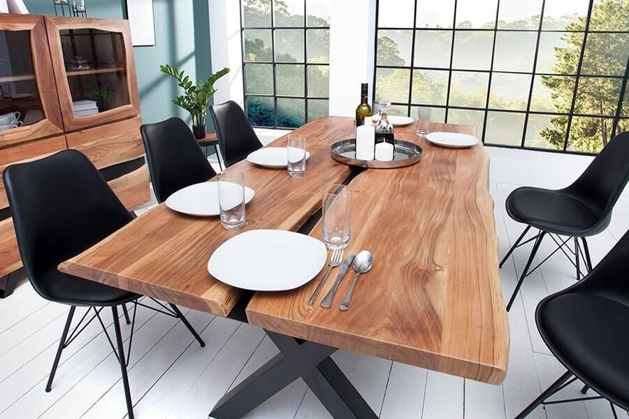Invicta Interior Massief houten eettafel Château Grandeur 200cm bruin gevlamd acacia sledeonderstel zwarte ijzeren boomrand - Foto 2