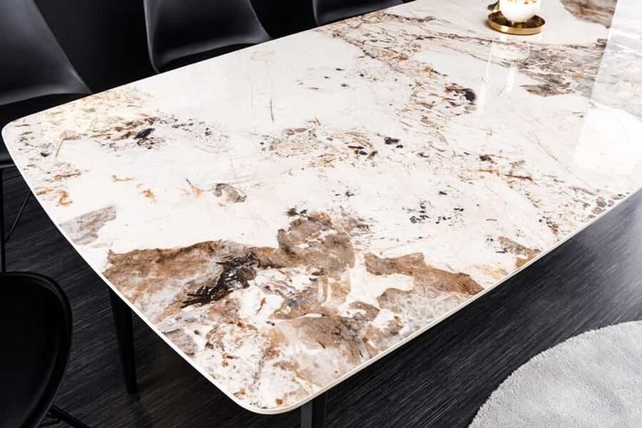 Invicta Interior Eettafel MILANO 160cm wit Pandora keramiek zwart metalen onderstel 44232