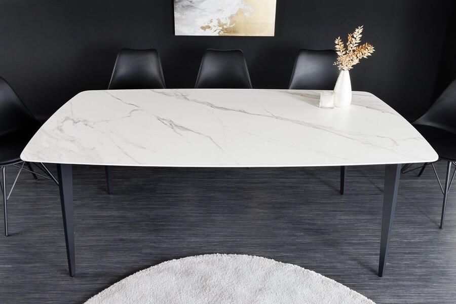 Invicta Interior Eettafel MILANO 180 cm wit marmer keramiek zwart metalen frame 44766