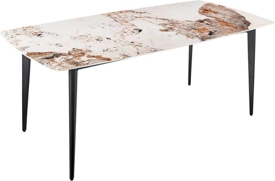 Invicta Interior Eettafel MILANO 180cm wit Pandora keramiek zwart metalen onderstel 44233