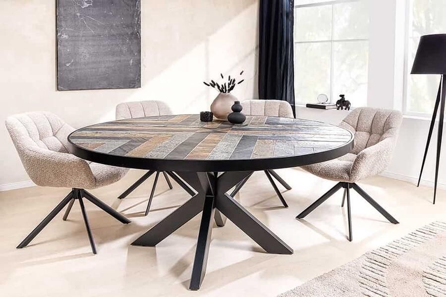 Invicta Interior Ronde eettafel MOUNTAIN SOUL 140cm zwart grijs natuursteen ijzeren sterrenframe 45673 - Foto 3