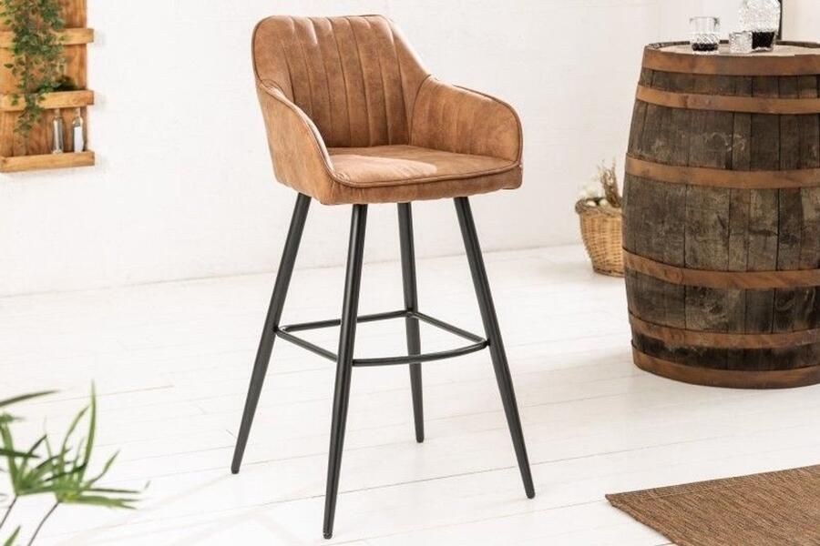 Invicta Interior Elegante barkruk Imperial Radiance vintage bruin met decoratieve gewatteerde barstoel met armleuning