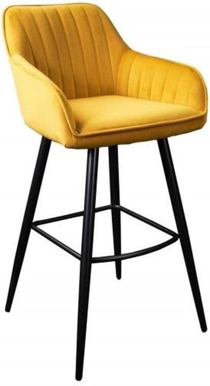 Invicta Interior Elegante barkruk TURIN mosterdgeel fluweel met decoratieve doorgestikte barstoel met armleuning 40437