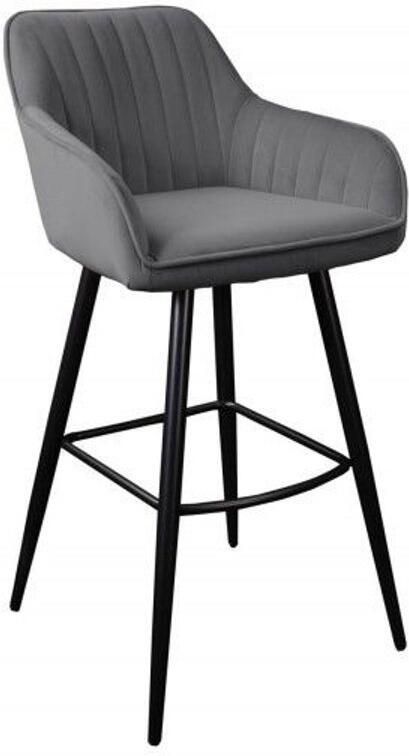 Invicta Interior Elegante barkruk TURIN zilvergrijs fluweel met decoratieve gewatteerde barstoel met armleuning 40435