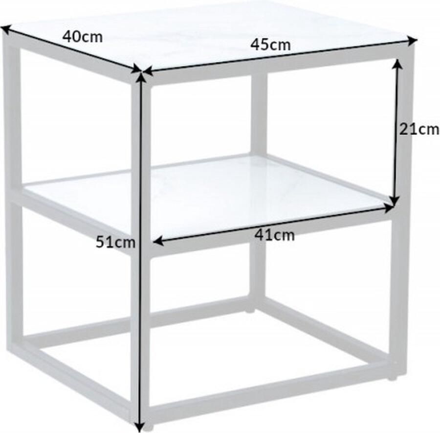 Invicta Interior Elegante bijzettafel BOUTIQUE 45cm wit kristalglas marmeren decor zwart frame 42172