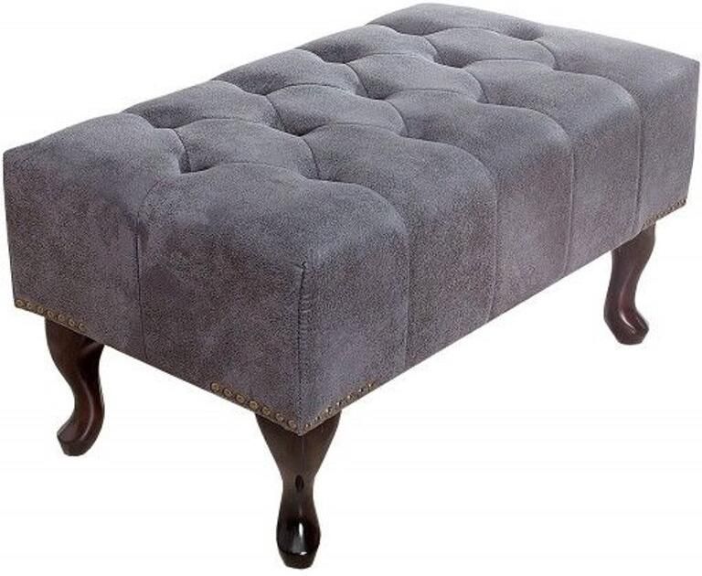 Invicta Interior Elegante Chesterfield voetenbank antiekgrijs met knoopstiksel en klinknagels 37474 - Foto 3