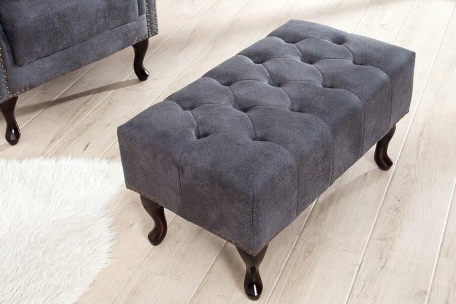 Invicta Interior Elegante Chesterfield voetenbank antiekgrijs met knoopstiksel en klinknagels 37474