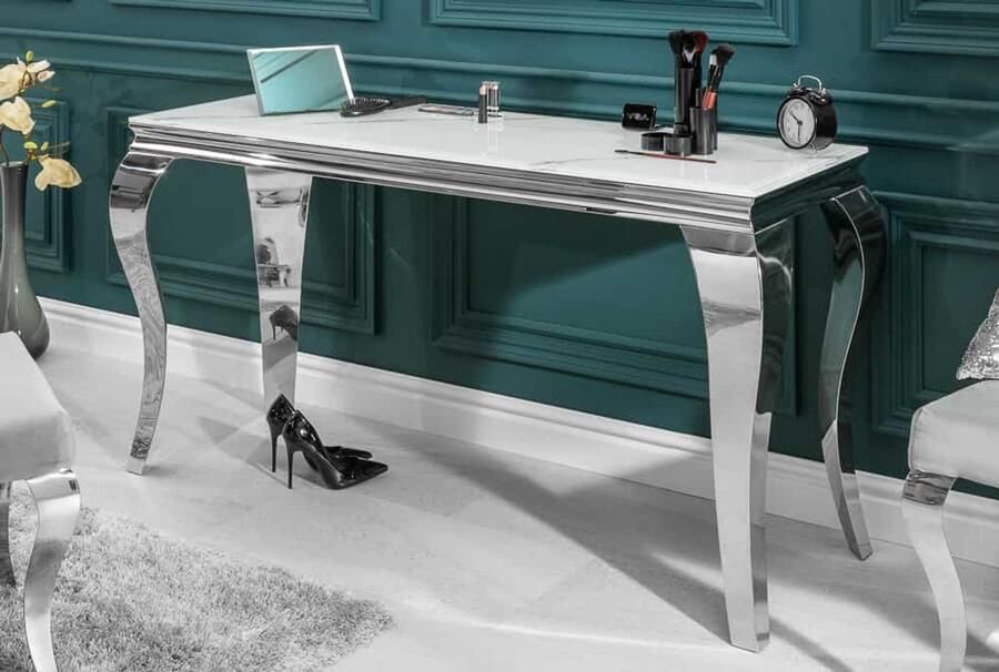 Invicta Interior Elegante consoletafel MODERN BAROQUE 145cm met glazen blad marmerlook roestvrijstalen poten 39997 - Foto 2