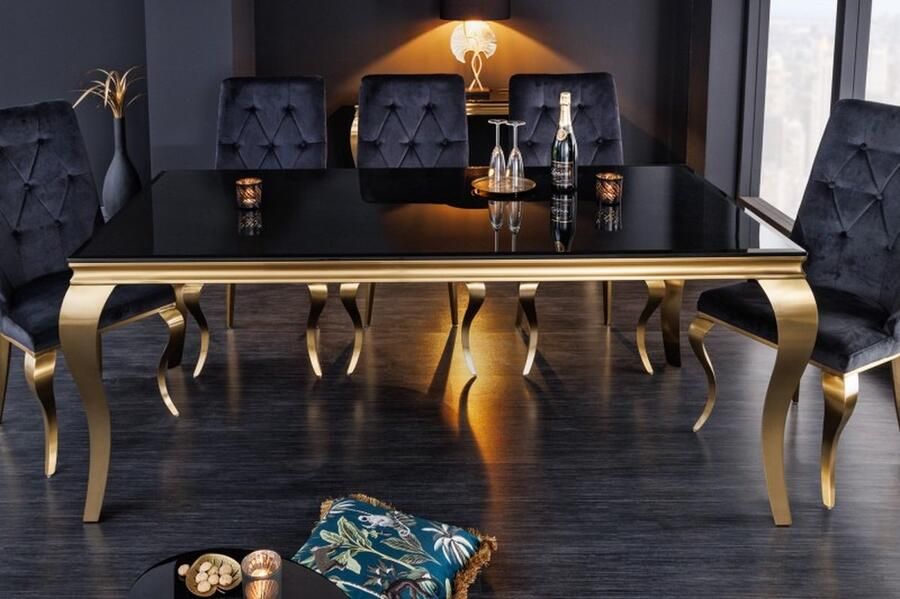 Invicta Interior Elegante design eettafel MODERN BAROK 180cm zwart goud roestvrijstalen opaalglas tafelblad 42309