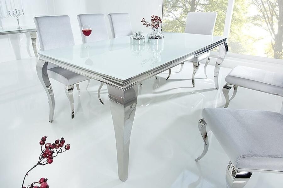 Invicta Interior Elegante design eettafel MODERN BAROK 200 cm wit roestvrijstalen opaalglazen tafelblad 6537904 - Foto 2