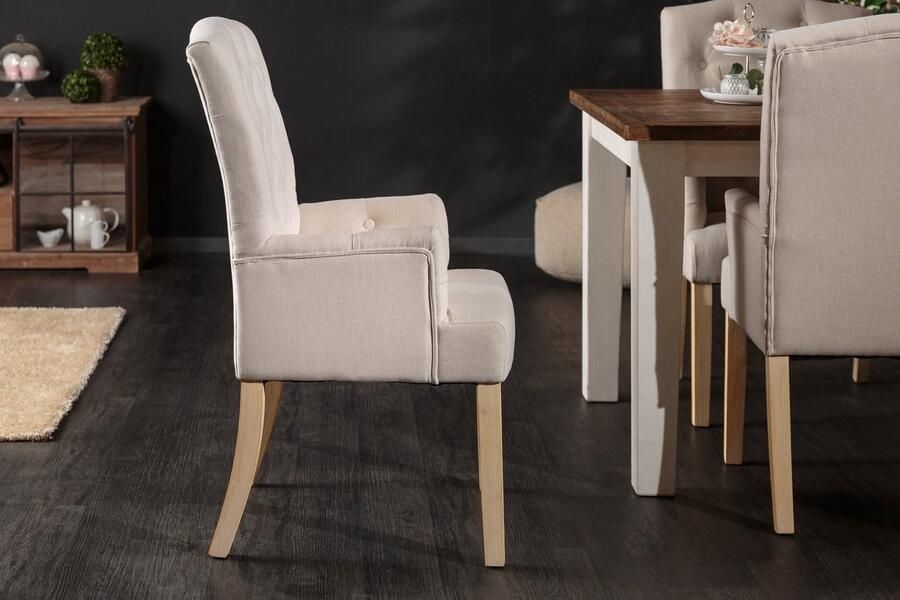 Invicta Interior Elegante fauteuil CASTLE beige met Chesterfield stiksels in landelijke stijl 40073 - Foto 2