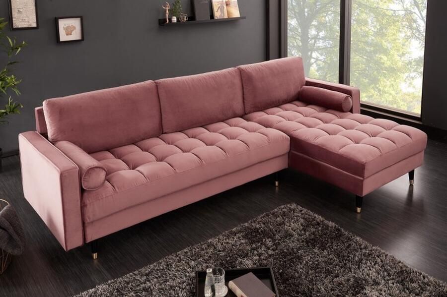 Invicta Interior Elegante hoekbank COZY VELVET 260cm stoffig roze velvet binnenvering 3-zits 40276