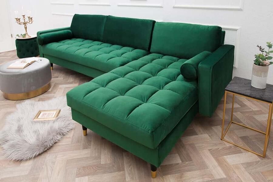 Invicta Interior Hoekbank Cozy Velvet II Smaragdgroen 260cm Fluweel (Links + Rechts monteerbaar) 40274