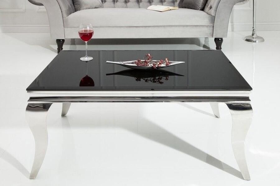 Invicta Interior Elegante salontafel MODERN BAROK 100cm zilver met zwart opaal glas 37352