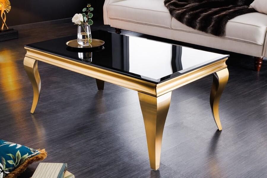 Invicta Interior Elegante salontafel MODERN BAROK 100cm zwart opaalglas gouden poten 42315