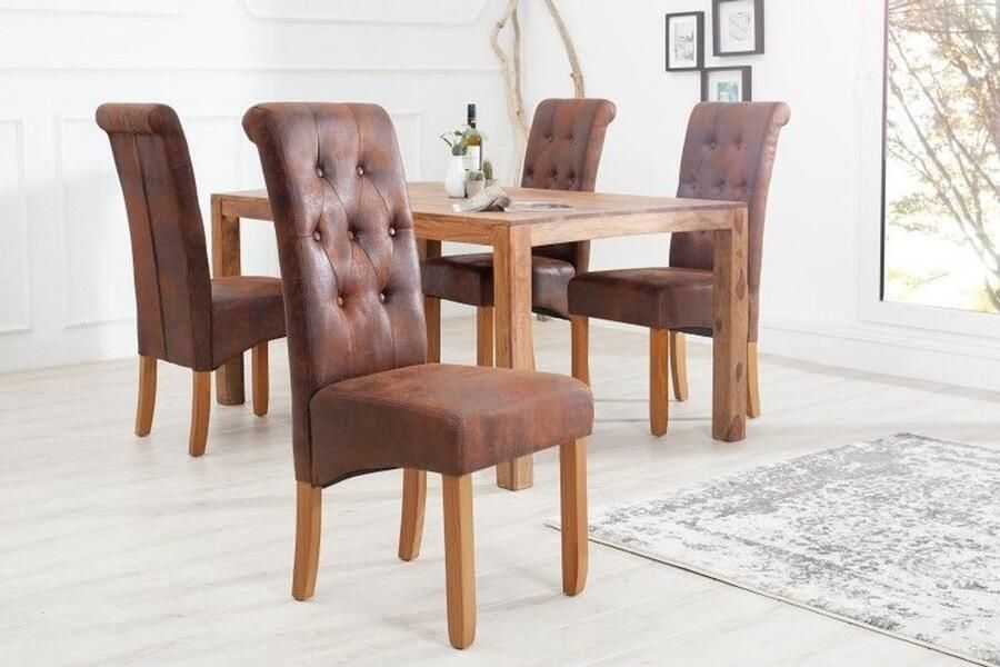 Invicta Interior Elegante stoel Lumine Lustre vintage bruin met decoratieve knopen massief houten poten - Foto 2