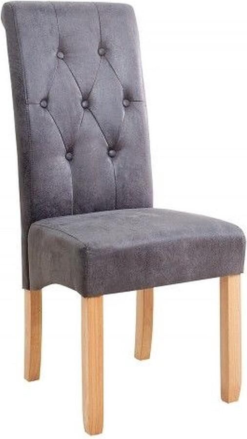 Invicta Interior Elegante stoel CASA vintage grijs met decoratieve knopen massief houten poten 37293 - Foto 2