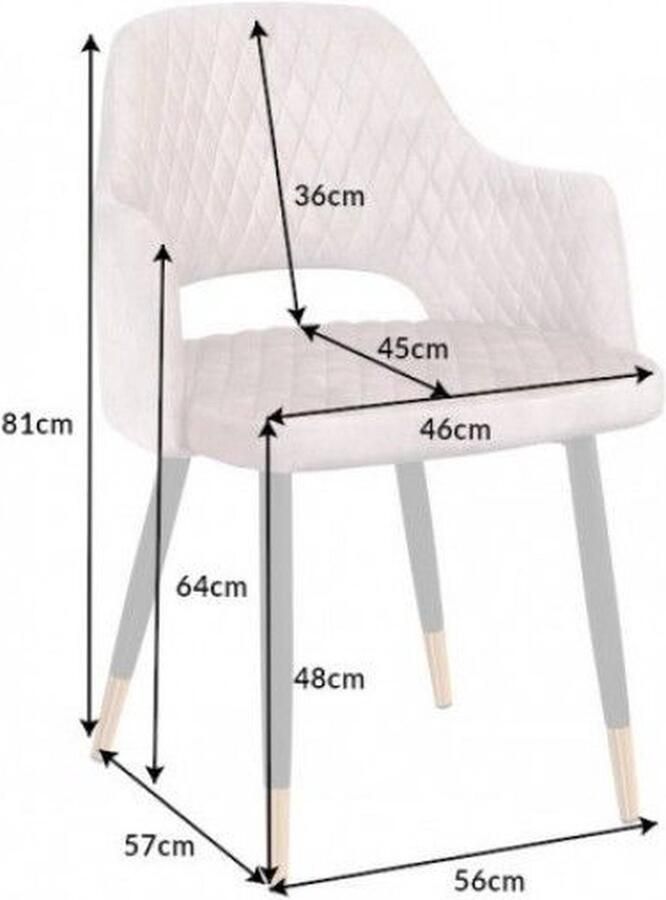 Invicta Interior Design stoel PARIS greige fluweel met armleuningen decoratief stiksel gouden voetdoppen 40572 - Foto 2