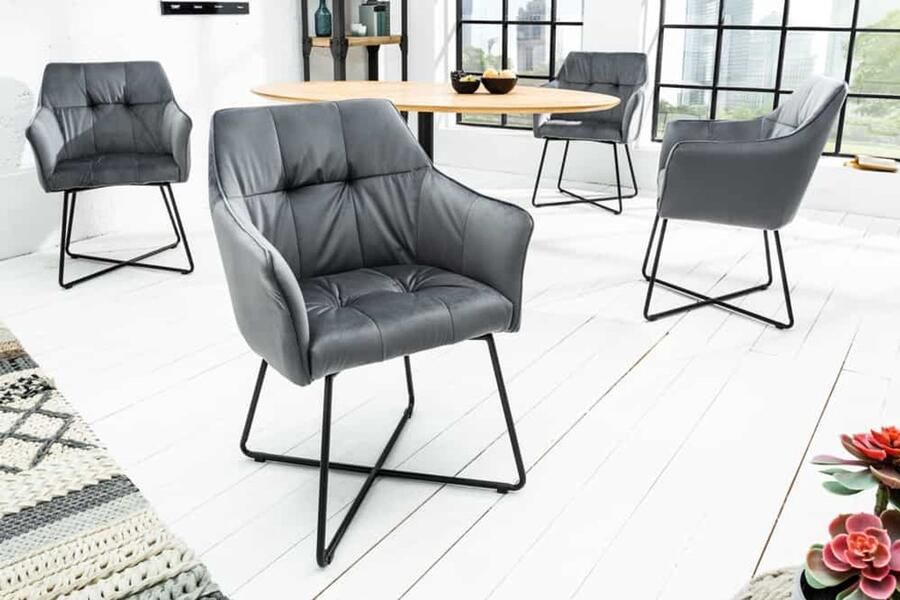 Invicta Interior Exclusief design stoel LOFT fluweel zilvergrijs met armleuning 42472