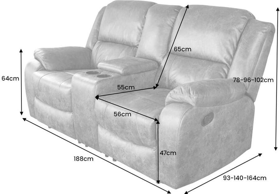 Invicta Interior Exclusieve 2-zits bioscoopfauteuil HOLLYWOOD 190cm zwarte TV-fauteuil met bekerhouder 39474