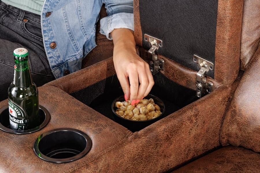 Invicta Interior Exclusieve 2-zits bioscoopstoel HOLLYWOOD antiek bruin met bekerhouder 42811 - Foto 3