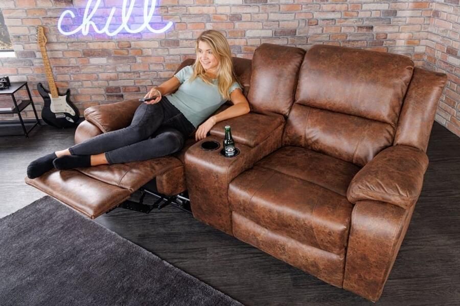 Invicta Interior Exclusieve 2-zits bioscoopstoel HOLLYWOOD antiek bruin met bekerhouder 42811