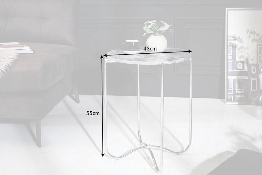 Invicta Interior Exclusieve bijzettafel NOBLE III 45cm grijs echt marmer rond met hoogwaardige afwerking 40370