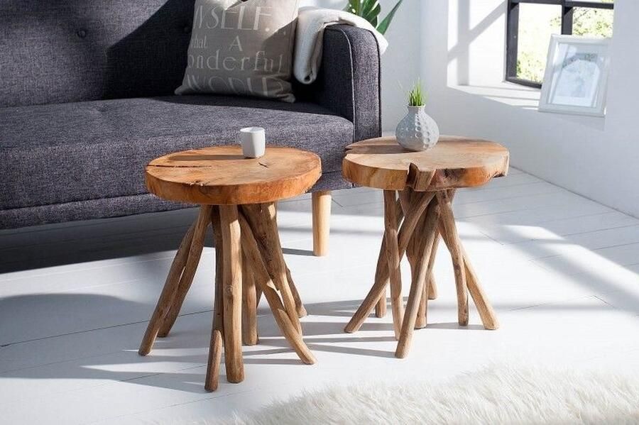 Invicta Interior Exclusieve bijzettafel ROOT 30cm naturel teakhout massief houten kruk wortelhout rond 37629 - Foto 2