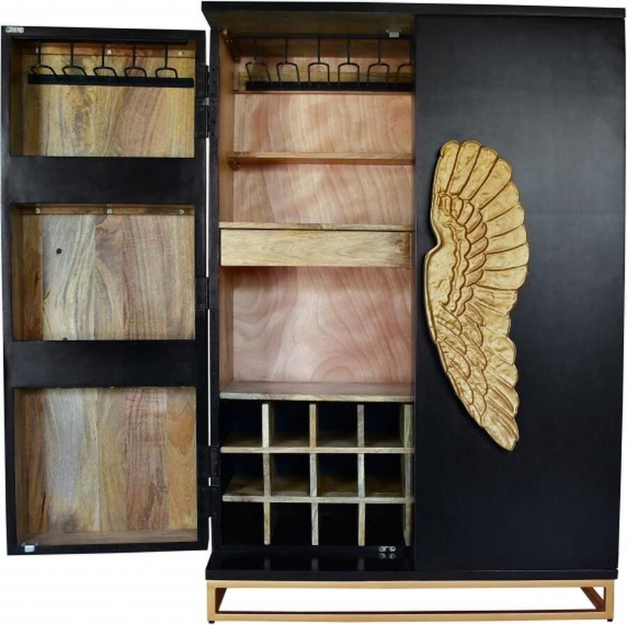 Invicta Interior Extravagante barkast ANGEL 140 cm zwart mangohout met gouden vleugels 41107