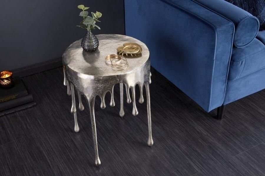 Invicta Interior Extravagante bijzettafel LIQUID LINE 50cm zilver traandesign metaal aluminium rond 39883 - Foto 3