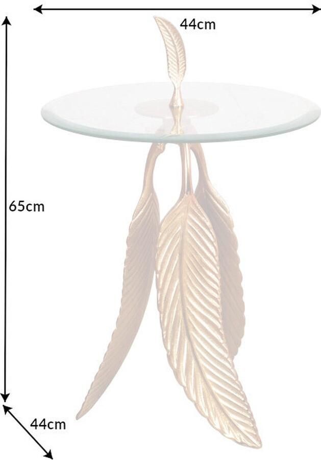Invicta Interior Extravagante bijzettafel FEATHER 65cm goudkleurig glazen blad handgemaakt rond 42720