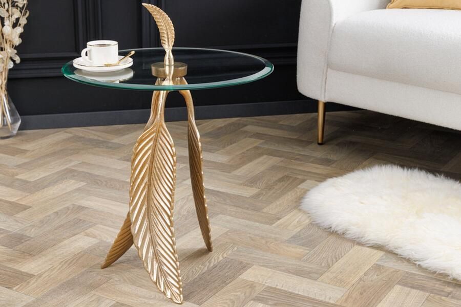 Invicta Interior Extravagante bijzettafel FEATHER 65cm goud glazen blad handgemaakt rond 42720 - Foto 2